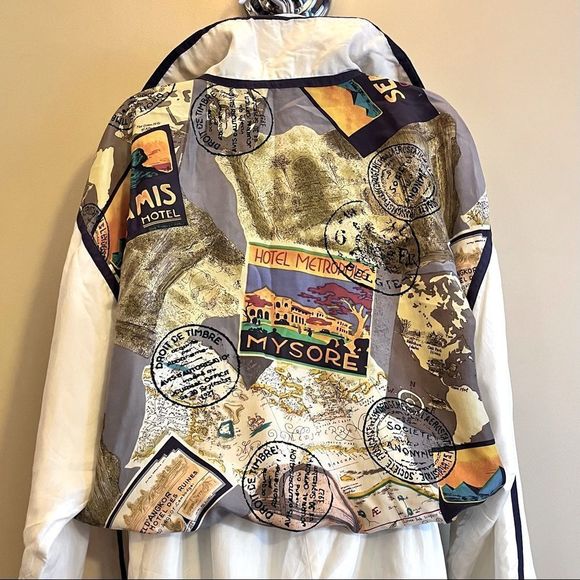 Vintage East West 100% Silk Printed Jogger Set Jacket Drawstring Pants Size L - Picture 3 of 15